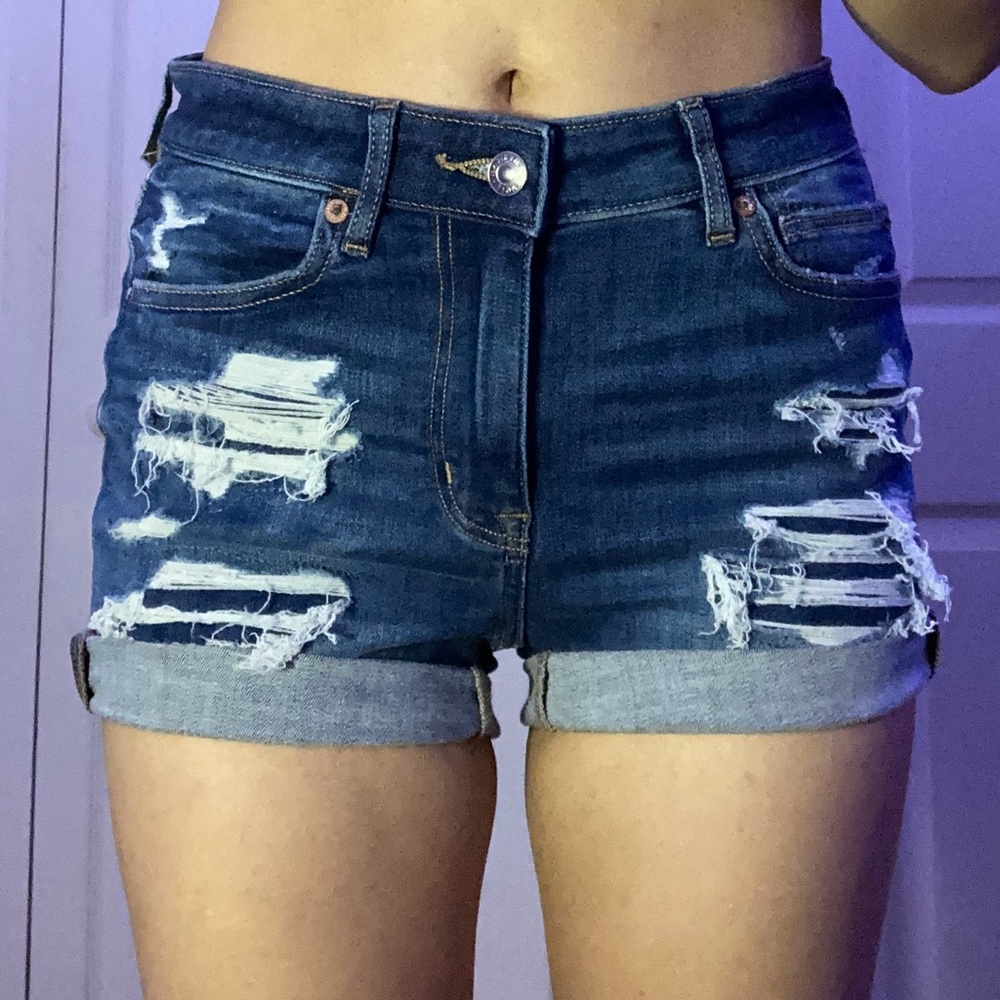 American Eagle Outfitters Blue Ripped Jean Shorts